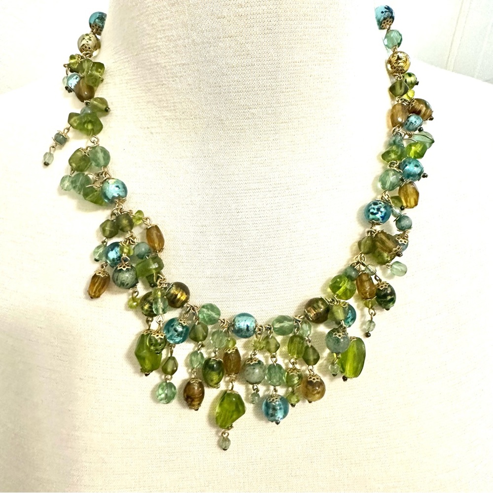 Multicolor glass beads bohemian choker bib necklace